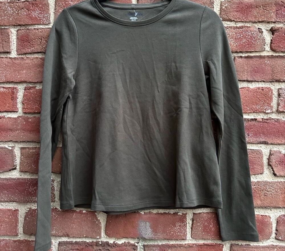 Eileen Fisher Organic Cotton Jersey Long Sleeve Tee Olive XXS NEW